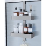 Racletă de duș Kitsure cu 2 niveluri fără găurire &ndash; argintie anti-rugină 29.1x11.2x5.1cm