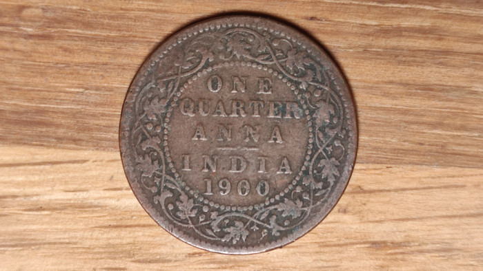 India Britanica - moneda de colectie - 1/4 quarter anna 1900 - Victoria - bronz