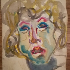 1966 Tablou vechi portret Paula, acuarela, 36 x 22, atribuit Aurel Cojan