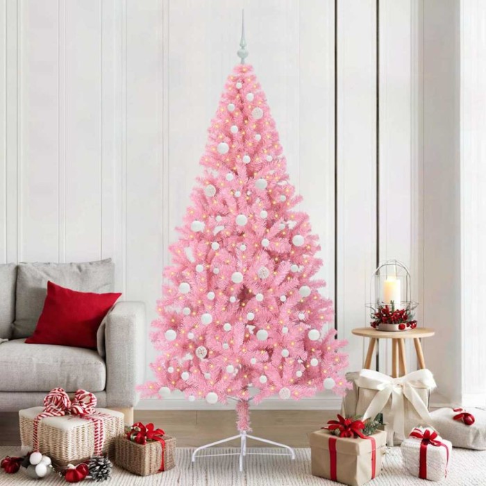 vidaXL Pom de Crăciun artificial pre-iluminat Roz 210 cm PVC 3397092
