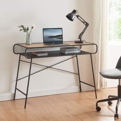 Birou Kr&amp;oslash;dsherad 76x106x46cm negru/efect lemn stejar [en.casa] HausGarden Leisure foto