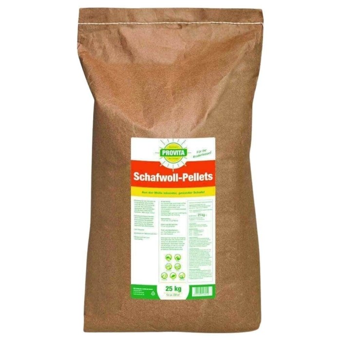 25 kg Provita Pellete din l&acirc;nă de oaie 11,7+5,4 pentru aprox. 250m&sup2;