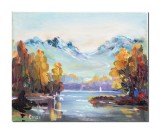 Cumpara ieftin Tablou peisaj de la munte pictat manual, 30x25cm ulei pe panza, Romeo Coroi