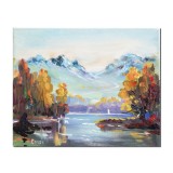 Tablou peisaj de la munte pictat manual, 30x25cm ulei pe panza, Romeo Coroi