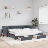 vidaXL Pat de zi cu extensie și sertare gri &icirc;nchis 100x200cm catifea