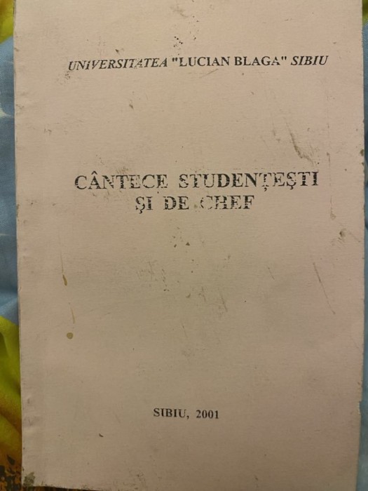Cantece studentesti si de chef, Vasile Fetche, Universitatea Lucian Blaga Sibiu, 2001, autograf