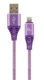 CABLU alimentare si date GEMBIRD, pt. smartphone, USB 2.0 (T) la Lightning (T), 2m, premium, cablu cu impletire din bumbac, mov cu insertii albe, &quot;CC-