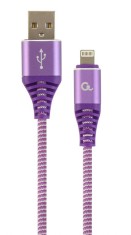 CABLU alimentare si date GEMBIRD, pt. smartphone, USB 2.0 (T) la Lightning (T), 2m, premium, cablu cu impletire din bumbac, mov cu insertii albe, &amp;quot;CC- foto