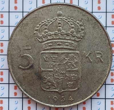 Suedia 5 kronor 1954 argint - Gustaf VI Adolf - km 829 - D56702 foto
