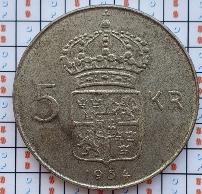 Suedia 5 kronor 1954 argint - Gustaf VI Adolf - km 829 - D56702