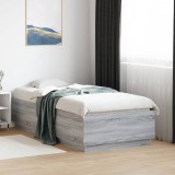 VidaXL Cadru de pat cu LED gri sonoma 75x190 cm lemn prelucrat