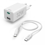 Incarcator rapid, Hama 1x USB-C, 1x USB-A, PD/Qualcomm&reg;, 32 W, 1 m, alb