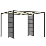 Outsunny Pergolă cu Acoperiș Ondulat și Panouri Laterale pentru Intimitate, 3x3m, Negru | Aosom Romania