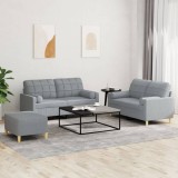 VidaXL Set de canapele cu perne, 3 piese, gri deschis, textil