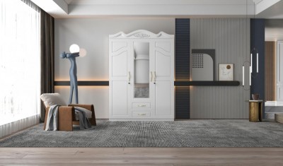 Dulap ZQW-033 MDF - 3U 2S, 150x50x200 cm, Alb foto