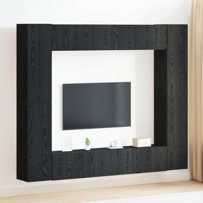 vidaXL Set de Mobilier TV de 8 Piese - Montat pe Perete, Negru Stejar, Lemn Ingineresc 3393472 foto