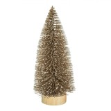 Brad Artificial Decorativ, Model Nins cu Glitter, Bază Lemn, Bej, 16cm, Oem