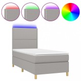 Cumpara ieftin Pat cu arcuri, saltea si LED, gri deschis, 90x200 cm, textil