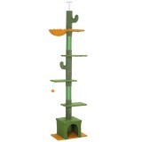 PawHut Ansamblu de Zg&acirc;riat pentru Pisici cu Fixare &icirc;n Tavan, 230-275 cm, Hamac, Căsuță, St&acirc;lpi din Sisal, Verde | Aosom Romania