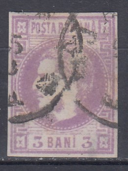 ROMANIA 1868 LP 22 REGELE CAROL CU FAVORITI 3 BANI VIOLET STAMPILAT foto