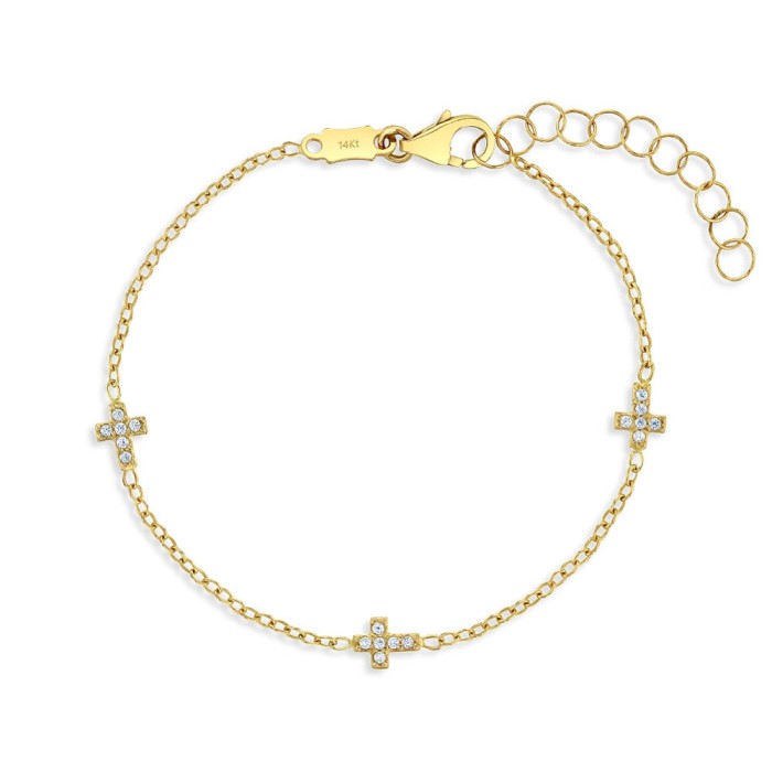 Bratara din Aur 14k cu Cruciulite Delicate, Reglabila 12,7 - 15,2 cm, pentru Bebelusi si Fetite