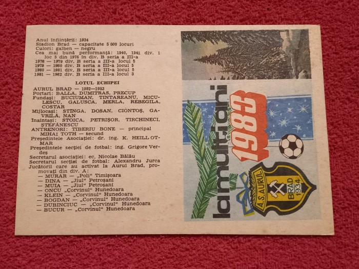 Foto fotbal calendar 1983 - echipa &quot;AURUL&quot; BRAD