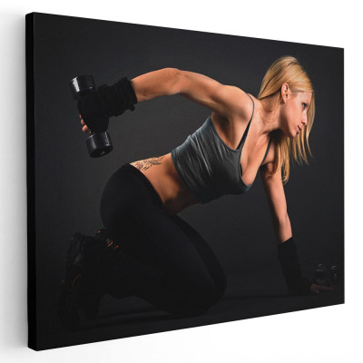 Tablou femeie facand exercitii fitness Tablou canvas pe panza CU RAMA 20x30 cm foto