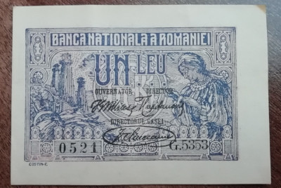 M1 - Bancnota Romania - 1 leu - emisiune 17 iulie 1920 foto