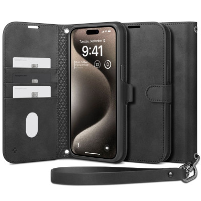 Husa pentru iPhone 15 Pro, Spigen Wallet S Pro, Black foto