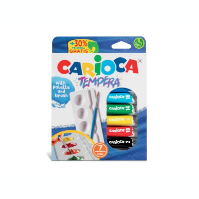 Acuarele tempera Carioca 7 culori 10 ml cu tăviță și pensulă foto