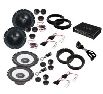 Pachet audio compus din 4 difuzoare componente, fata si spate, cu amplificator DSP, dedicate VW PASSAT, cu inele si cablaje plug and play CarStore Tec