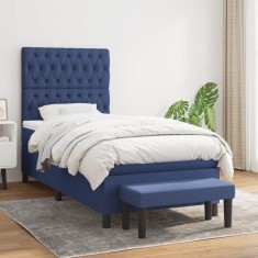 vidaXL Pat box spring cu saltea, albastru, 100x200 cm, textil
