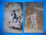 HOPCT 1781 COPII--ROMANTICA-FRANTA-LOT 2 CARTI POSTALE VECHI-CIRCULATE