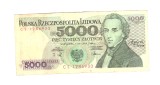 Bancnota Polonia 5000 zloti 1988, circulata, stare buna
