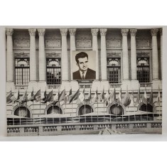 FOTOMONTAJ , CASA ARMATEI CU FOTOGRAFIA LUI NICOLAE CEAUSESCU LIPITA PE FATADA , ANII &#039;70