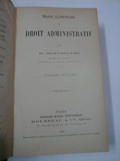 TRAITE ELEMENTAIRE DE DROIT ADMINISTRATIF - H. Berthelemy - 1923 (Drept administrativ francez) foto