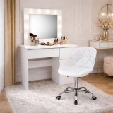 Cumpara ieftin Masa de toaleta/machiaj, Irina + scaun Avola, alb, cu oglinda si LED-uri, 94x43x141 cm