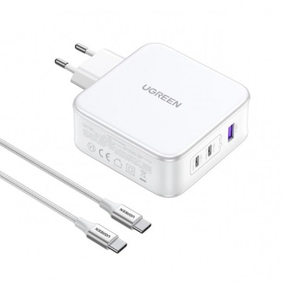 Incarcator Retea Cu Cablu USB-C UGREEN CD289, 140W, 5A, 1 x USB-A - 2 x USB-C, Alb foto