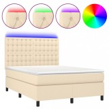 Cumpara ieftin Pat cu arcuri, saltea si LED, crem, 140x190 cm, textil