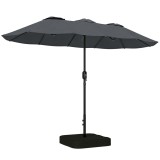 Outsunny Umbrelă Dublă cu 12 Spițe, Manivelă, Bază Metalică și Saci de Nisip, din Metal și Poliester, 3x1.5 m, Gri &Icirc;nchis | Aosom Romania