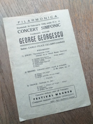 Program/pliant concert George Georgescu, 1944 foto