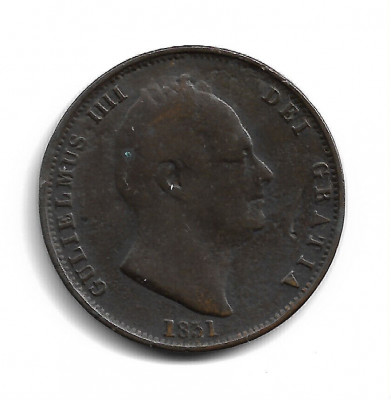 Marea Britanie WILLIAM IV HALF PENNY , Copper 1831 - F/VF foto