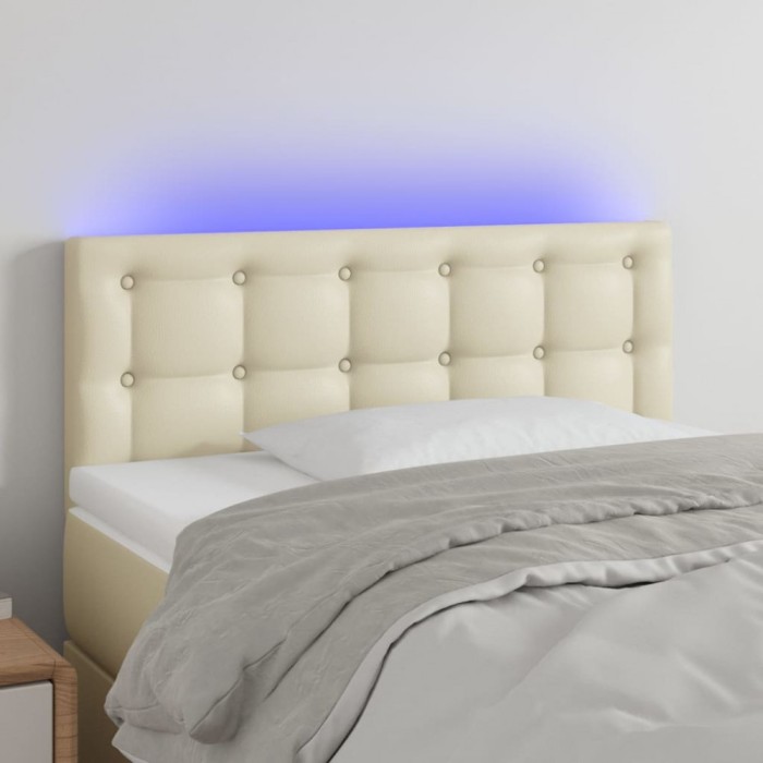 vidaXL Tăblie de pat cu LED, crem, 100x5x78/88 cm, piele ecologică 3121698