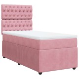 Cumpara ieftin Pat box spring cu saltea, roz, 90x190 cm, catifea