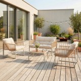 Set mobilier gradina Karg 4 piese bej, aspect ratan, cu perne