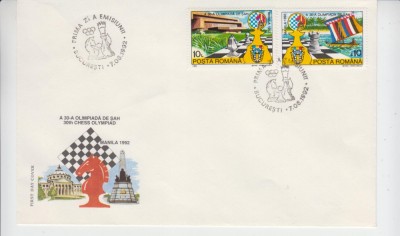 C12 - FDC Romania - A 30-a Olimpiada de sah - Manila - LP1286 - 1992 foto