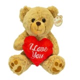 Ursulet de plus Big Heart, Cu inima si mesaj romantic, I Love You, Inaltime 26 cm, Maro