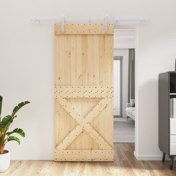 Ușă glisantă cu set feronerie, 90x210 cm, lemn masiv de pin