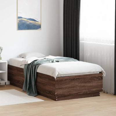 vidaXL Cadru de pat cu LED, stejar maro, 90x190 cm, lemn prelucrat 3209666 foto