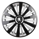 Set 4 Capace Roti pentru Skoda Nou Alb-Negru, model Falcon Mix, R15, SKODA